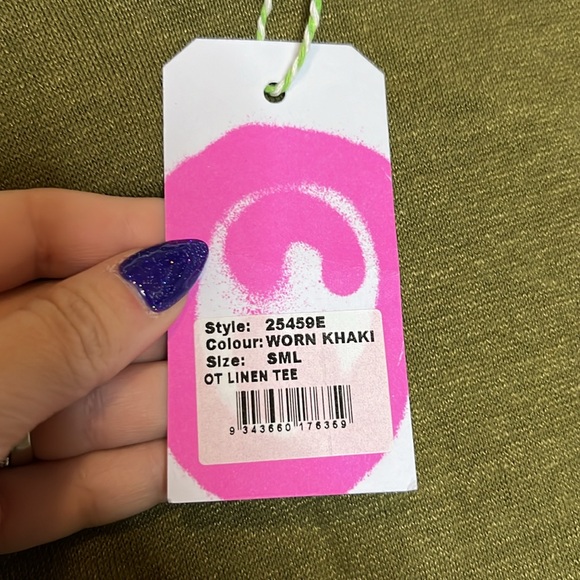 NWT One Teaspoon OT Linen Wide Neck Short Sleeve Tee - Khaki - Picture 7 of 7